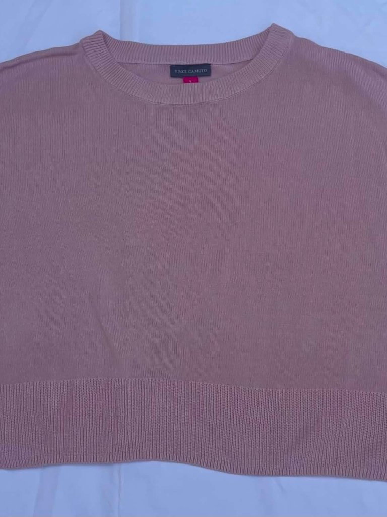 Vince Camuto Women’s Short Sleeve Light Pink Sweater Crewneck Shirt, Size L